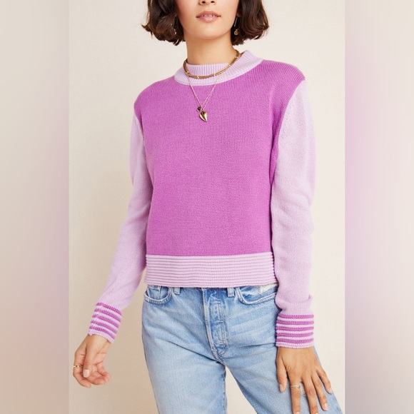 En Elly Viola Colorblocked Mock Neck Sweater Violet Pink Purple Size XS - Picture 1 of 11